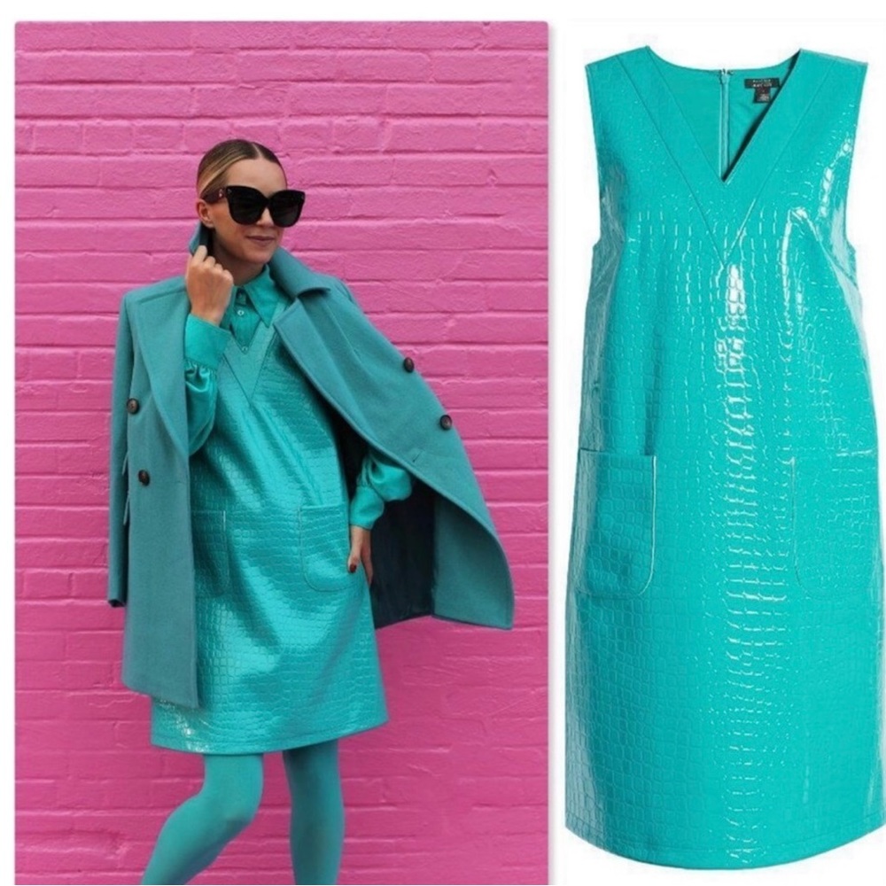Halogen x Atlantic Pacific teal faux croc shirt dress